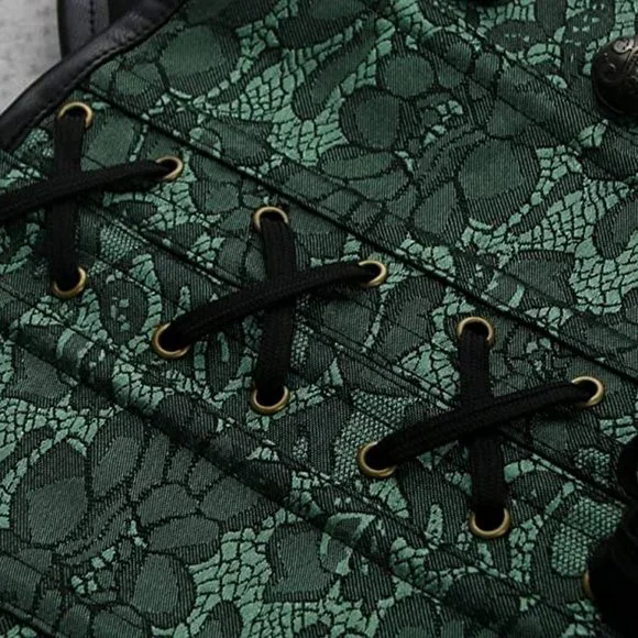 Brand new Women's Spiral Steel Boned Steampunk Gothic Bustier Corset, Green - Picture 5 of 7